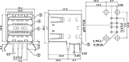 USB-2AP - USB Buchse 2xA print 90°