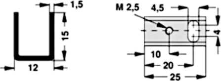 UKS12-TO126 - U-Kühlkörper schwarz anodisiert für SOT32 25x12x15mm
