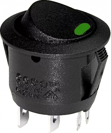 WIP12LED-GN - Wippenschalter SPST-NO 6A 250V sw/LED grün