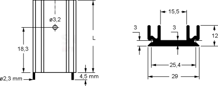 SK29-38S - Strang-Kühlkörper 38,1/29mm Schraubbefestigung