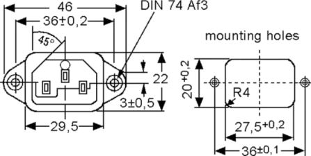 WGD336-6,3 - IEC-Stecker Flanschdose für Flachstecker 6.3mm