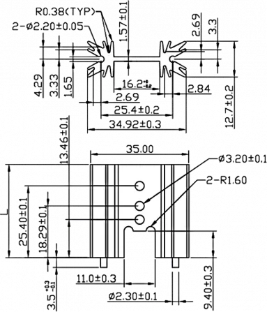 HS-135-50 - Heatsink black finished L=50,8mm 9,1K/W for TO220
