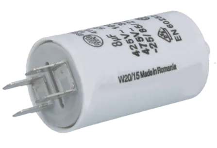 4.16.10.13.64 - Motoranlaufkondensator 8uF 425V 32x55mm, Anschlüsse 2x6,3mm Flachstecker