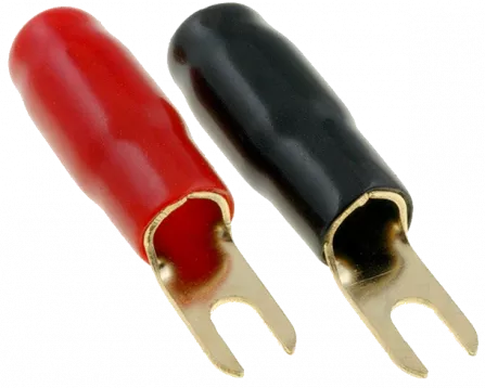 GKS-M8/22-20x - vergoldeter Gabelkabelschuh M8 22mm² isoliert, 10x schwarz und 10x rot