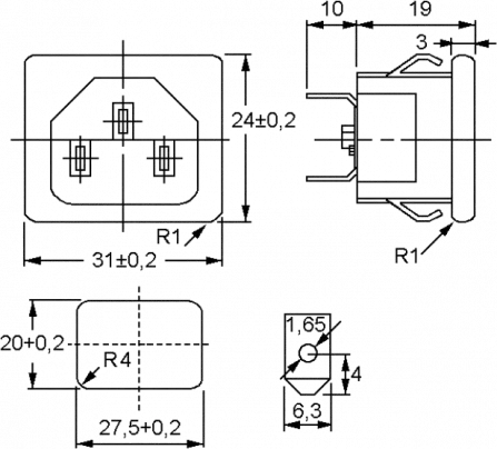 WGSD3SI-6,3 - IEC Power Connector Snap-In 6,3mm