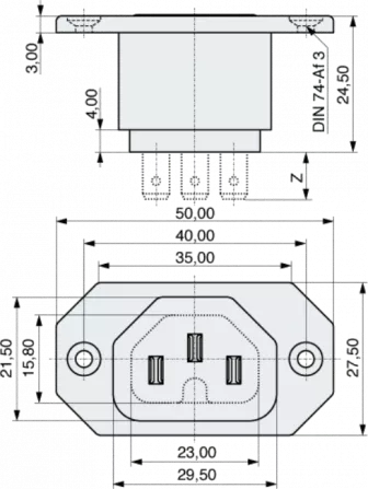 GSD4-4.8 - IEC Power Jack, Spacing=40mm, 4,8mm