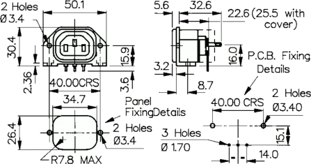 6182.0033 - Kaltgerätebuchse für Leiterplatte 10A