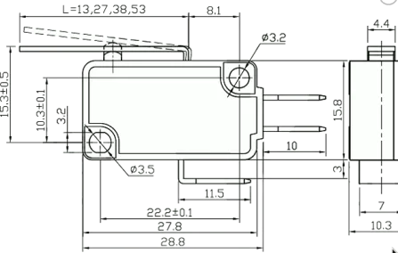 WLK-7 - Micro switch with leverl SPDT 250VAC 10A