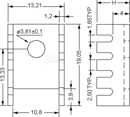 FK302A - Finger heatsink Aluminium anodised 13.3x19.1x9.53mm