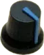 CL170846CR - Drehknopf schwarz, blau Zeiger, Achse: 6mm, geriffelt