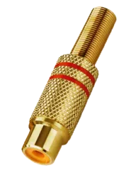 T-708JGLC-RT - Cinch-Kupplung, vergoldet, Knickschutz, rot, für Kabel • 7mm