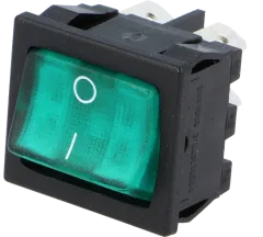 H8653VBNBP - Rocker Switch DPST 10A 250V black green neon lamp