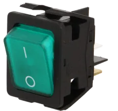 C6053AL-GN - Rocker Sw. DPST 16A 250V Black/Green Light