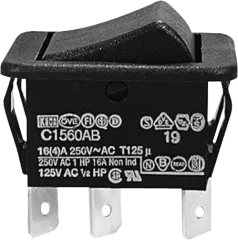 C1560AB - Rocker Sw. 2x On-Off-On 16A 250V Black