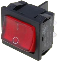 H8653VBNBO - Wippenschalter DPST-NO 250VAC/6A beleuchtet (230V) Glimmlampe rot