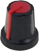 GMN-2RD - Miniaturknopf, Achse 6mm, Höhe 16mm, schwarz-rot