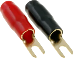 GKS-M8/22-20x - vergoldeter Gabelkabelschuh M8 22mm² isoliert, 10x schwarz und 10x rot