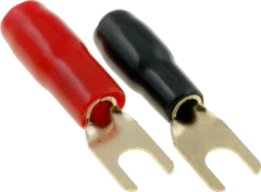 GKS-M4/10-20x - vergoldeter Gabelkabelschuh M4 10mm² isoliert, 10x schwarz und 10x rot