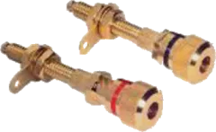 012-0180 - Paar Buchsen M6 27mm Gold, rot-schwarz