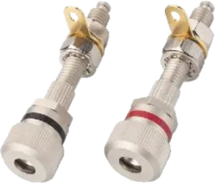 012-0190 - Paar Buchsen M6 27mm matt vernickelt rot-schwarz