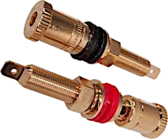 012-0210 - Paar Buchsen M9 rot-schwarz vergoldete Kontakte L: 26 mm