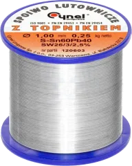 LC60-1.00/0.5 - Lötdraht 1mm 500g auf Spule bleihaltig Sn60Pb40 Flussmittel halogenhaltig, Kolophonium, No Clean