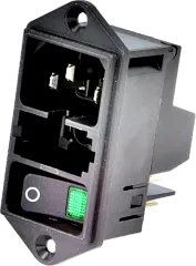 DD11.0124.1111 - IEC Stecker mit Schalter DPST 250VAC/10A grün beleuchtet und mit Sicherungshalter