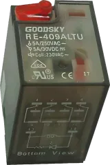 RE-409ALTU - Relais 4PDT 230VAC/30VDC 5A Uspule 230VAC optische und mech. Anzeige verriegelbar 14Pin